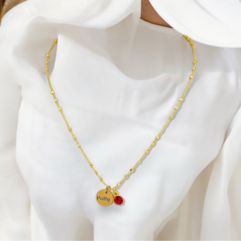 Personalized birthstone pendant ball chain in 18k of gold layered